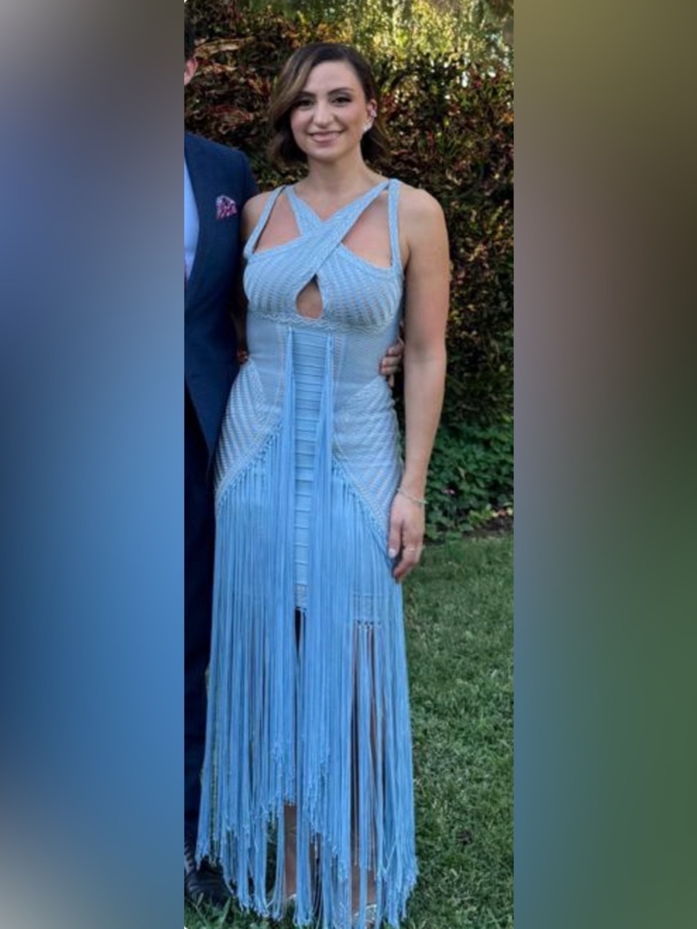 Herve Leger Blue Fringe Halter Maxi Dress - Picture 2 of 12